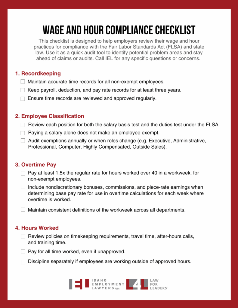 Wage and Hour Compliance Checklist for Employers
